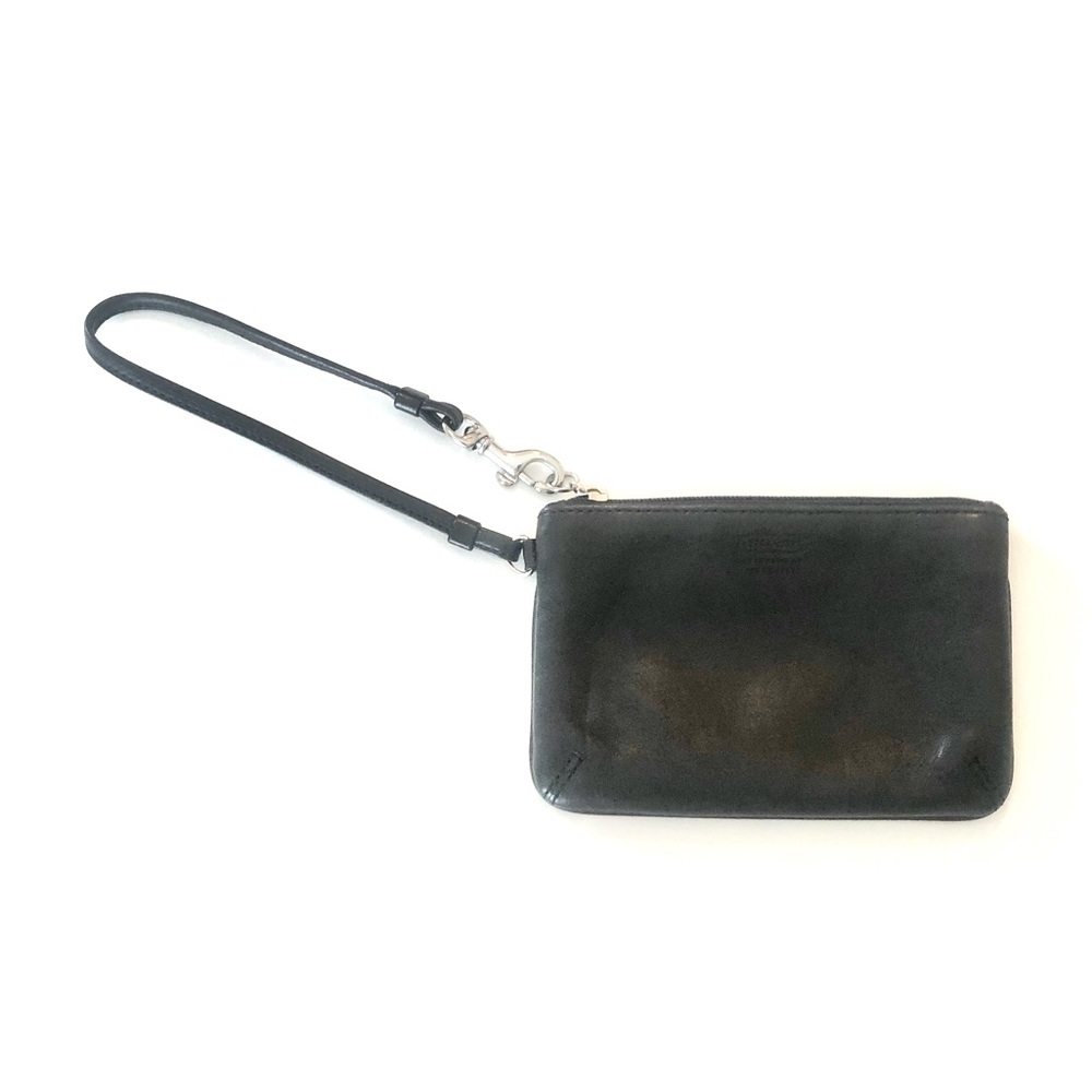 COACH Black Leather Wristlet with Classic Monogram